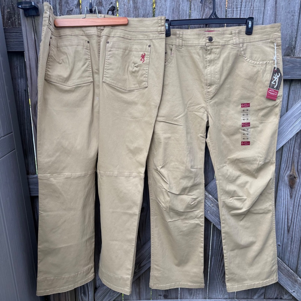 2pk Browning Heritage Graham Pants Mens 42x32 Khaki Stretch Cotton Utility NWT